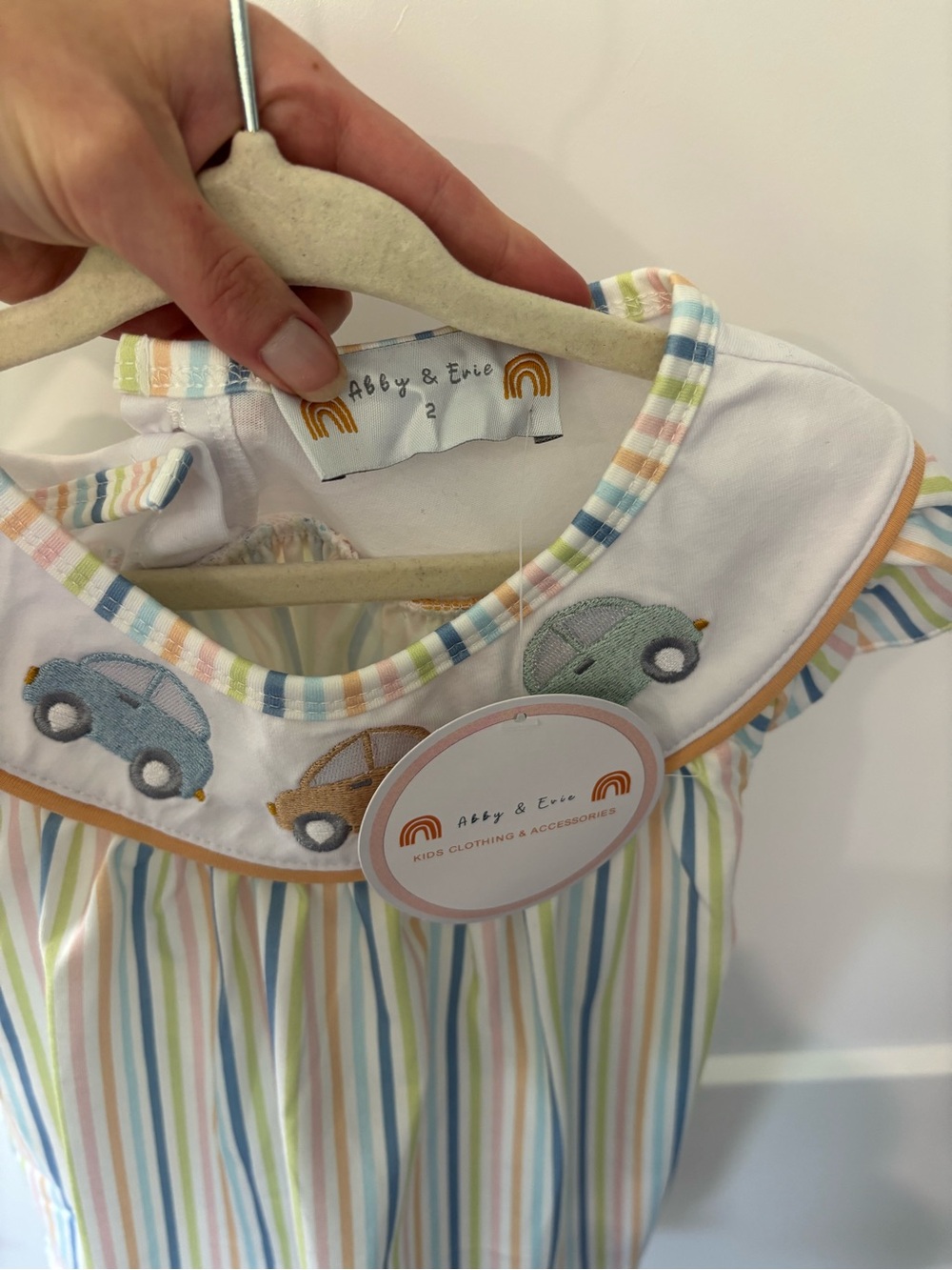 Abby & Evie Striped Embroidered Cars Ruffle Short Set Size 2T New - Picture 5 of 5